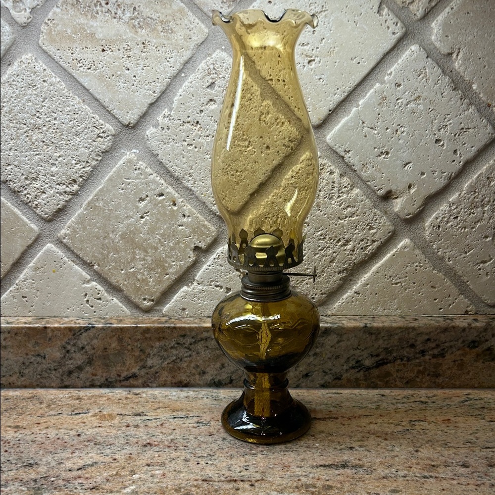 Vintage Amber Glass Oil Lamp